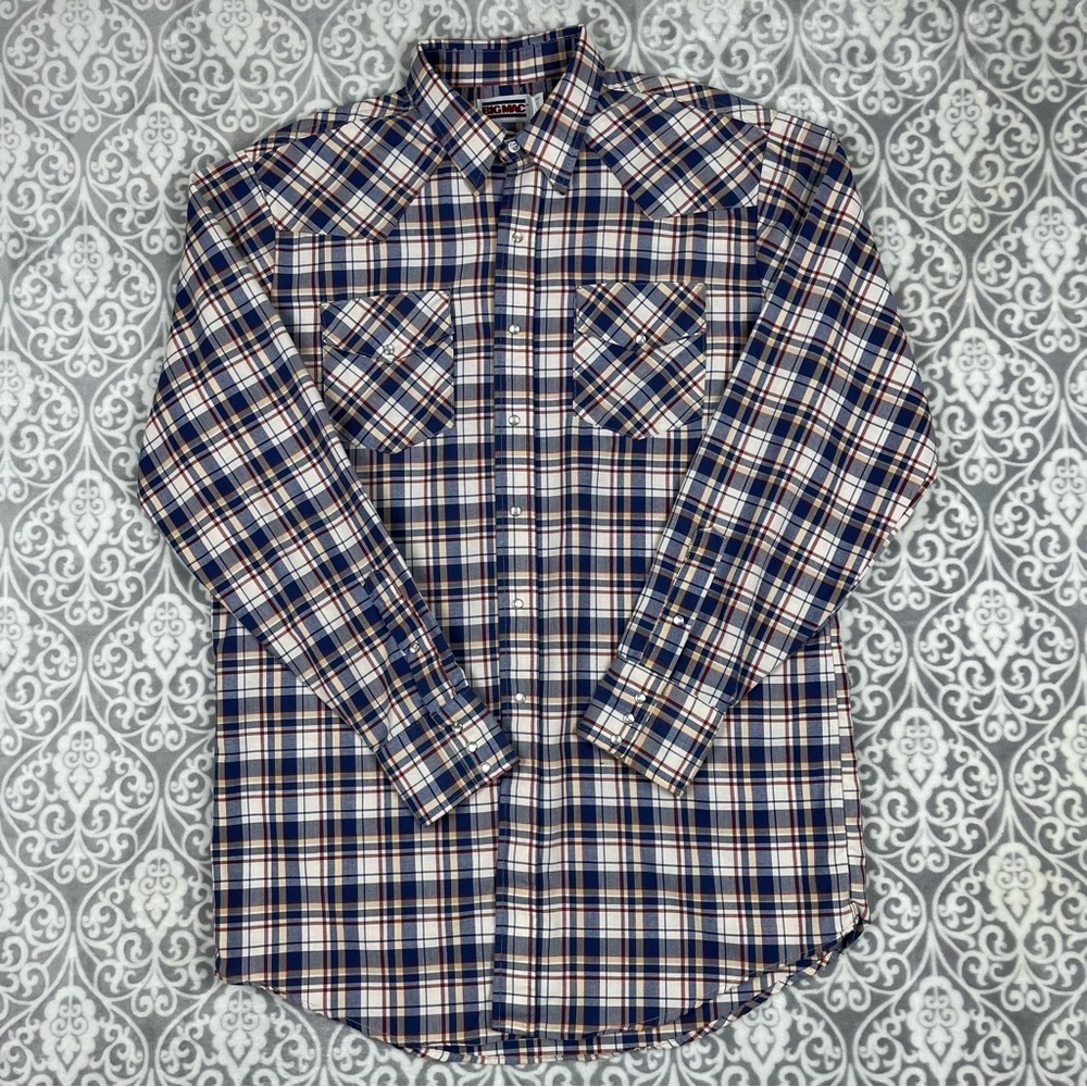 vintage western Plaid Button-Up Shirt pearl snap 80's made in usa men's large